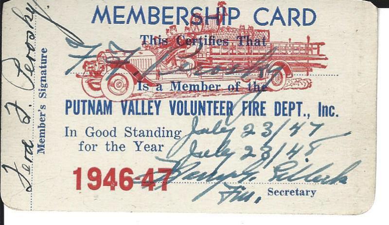 Original PVVFD Membership Card F.F. Perosky